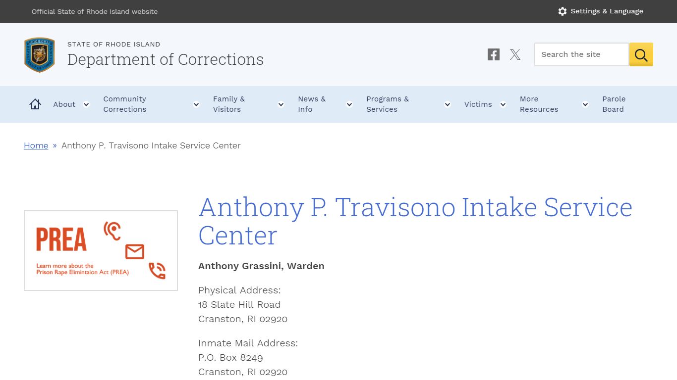 Anthony P. Travisono Intake Service Center - Rhode Island Department of ...