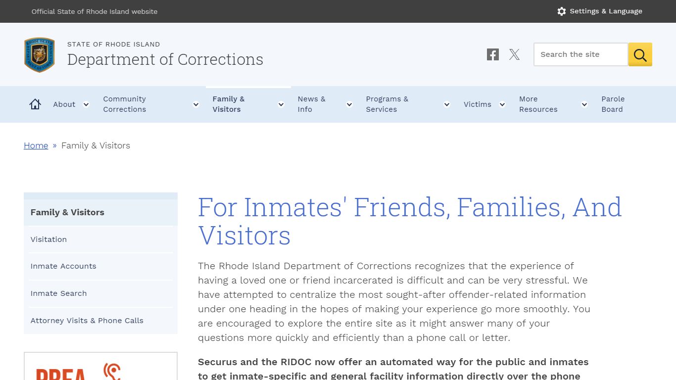 For Inmates' Friends, Families, And Visitors - Rhode Island Department ...